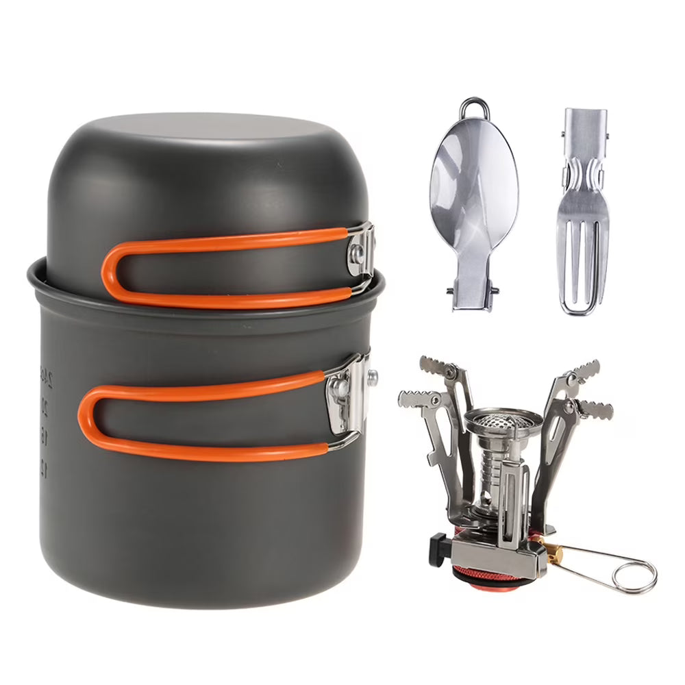 Camping Cookware Set with Piezoelectric Ignition Stove U266