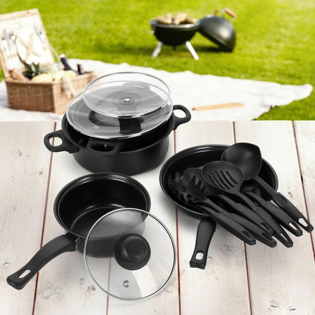13 Piece Non-Stick Cast Iron Cookware Set with Glass Lids Y733446