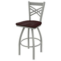 Swivel Counter Stool with Anodized Nickel Finish and Dark Cherry Maple Seat F394854