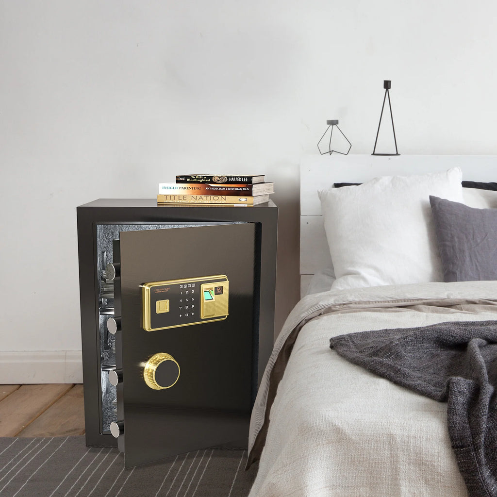 Large Black Fingerprint Safe Box with Digital Keypad and Adjustable Shelves N20347
