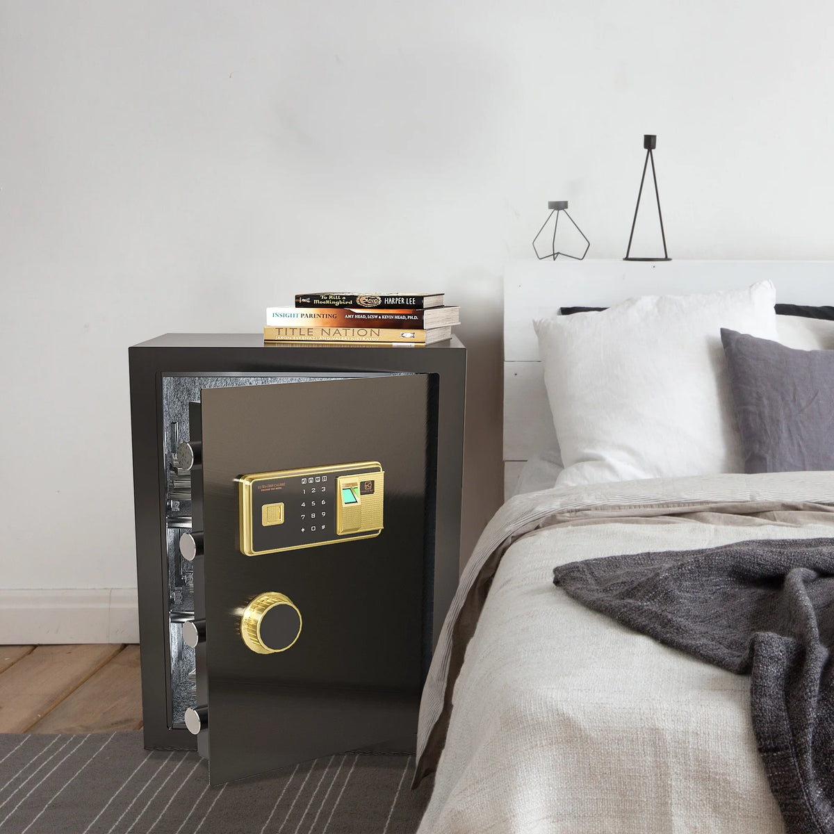 Large Black Fingerprint Safe Box with Digital Keypad and Adjustable Shelves N20347