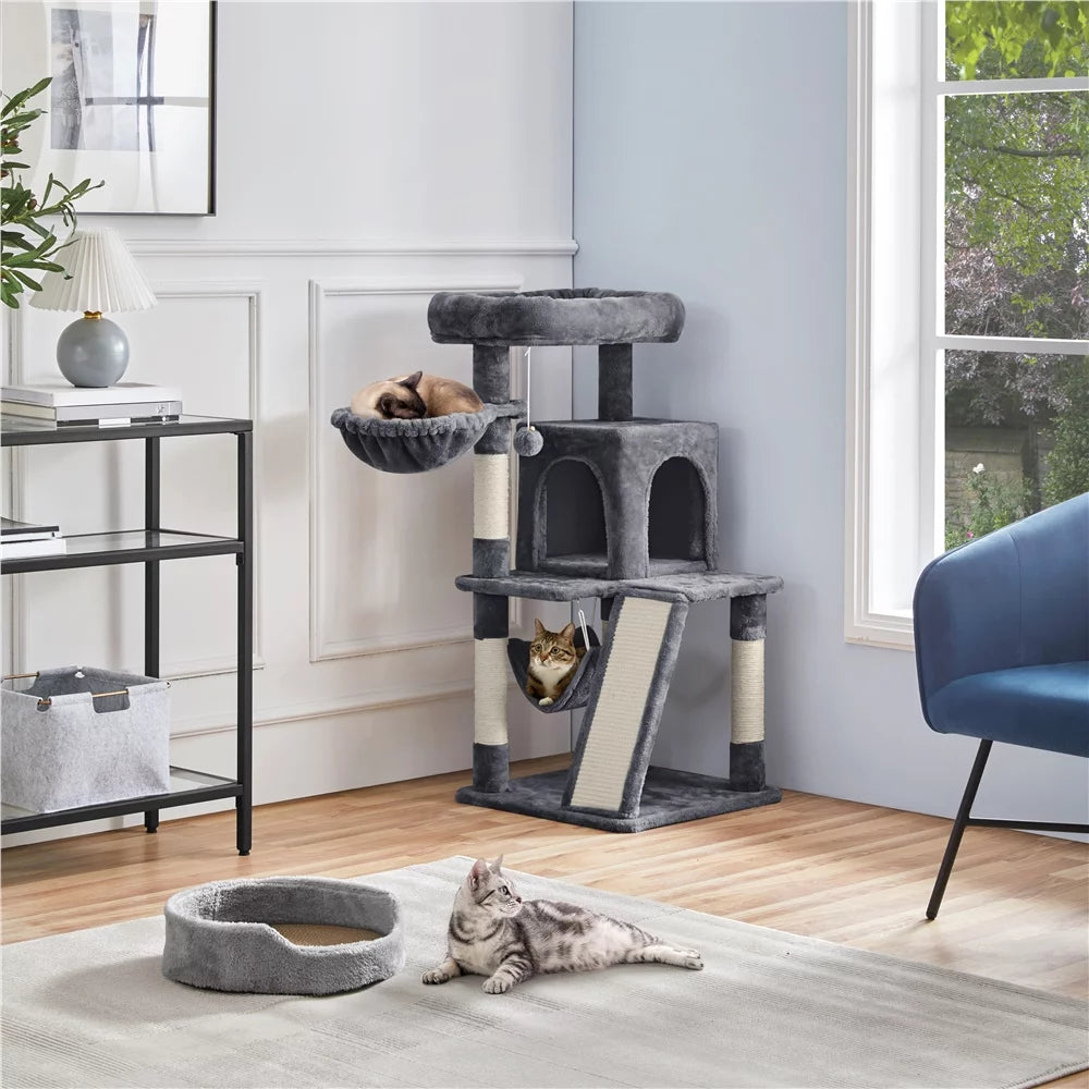 Dark Gray Cat Tree Tower with Condo Perch Platform Basket W143120