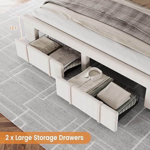 Queen Size Upholstered Platform Bed Frame with Storage Drawers I2343