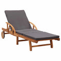 Adjustable Acacia Wood Chaise Lounge Chair with Wheels and Cushion C15882