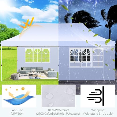 10x30 Pop Up Canopy Tent with 8 Removable Sidewalls, White U7664