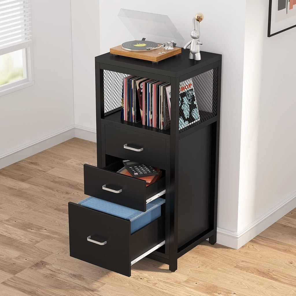 3 Drawer Letter Size File Cabinet with Wire Storage Shelves O912590