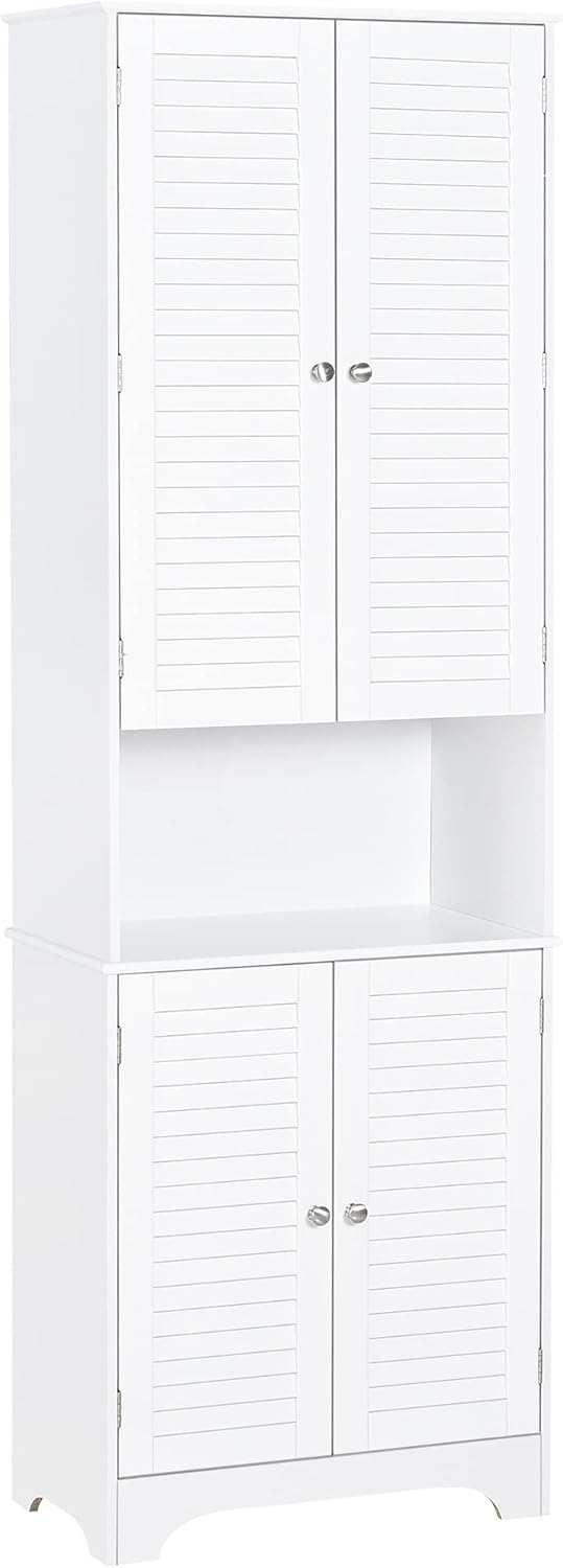 White Tall Bathroom Storage Cabinet with Adjustable Shelves L604