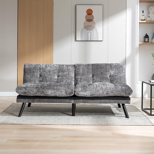 Dark Gray Polyester Memory Foam Convertible Futon Sofa Bed R50108