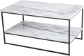 2 Tier Faux Marble Coffee Table with Lower Storage Shelf I548