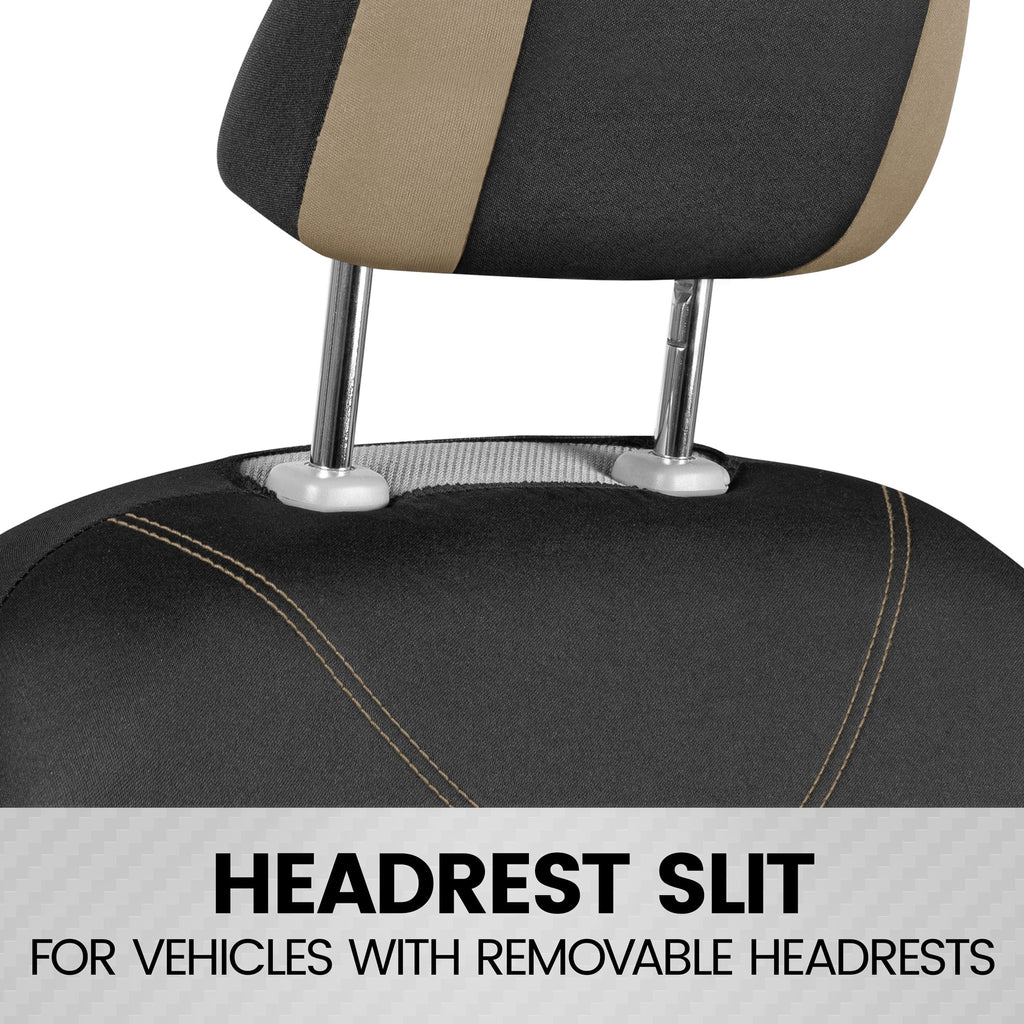 Beige Two-Tone Full Set Car Seat Covers O184818
