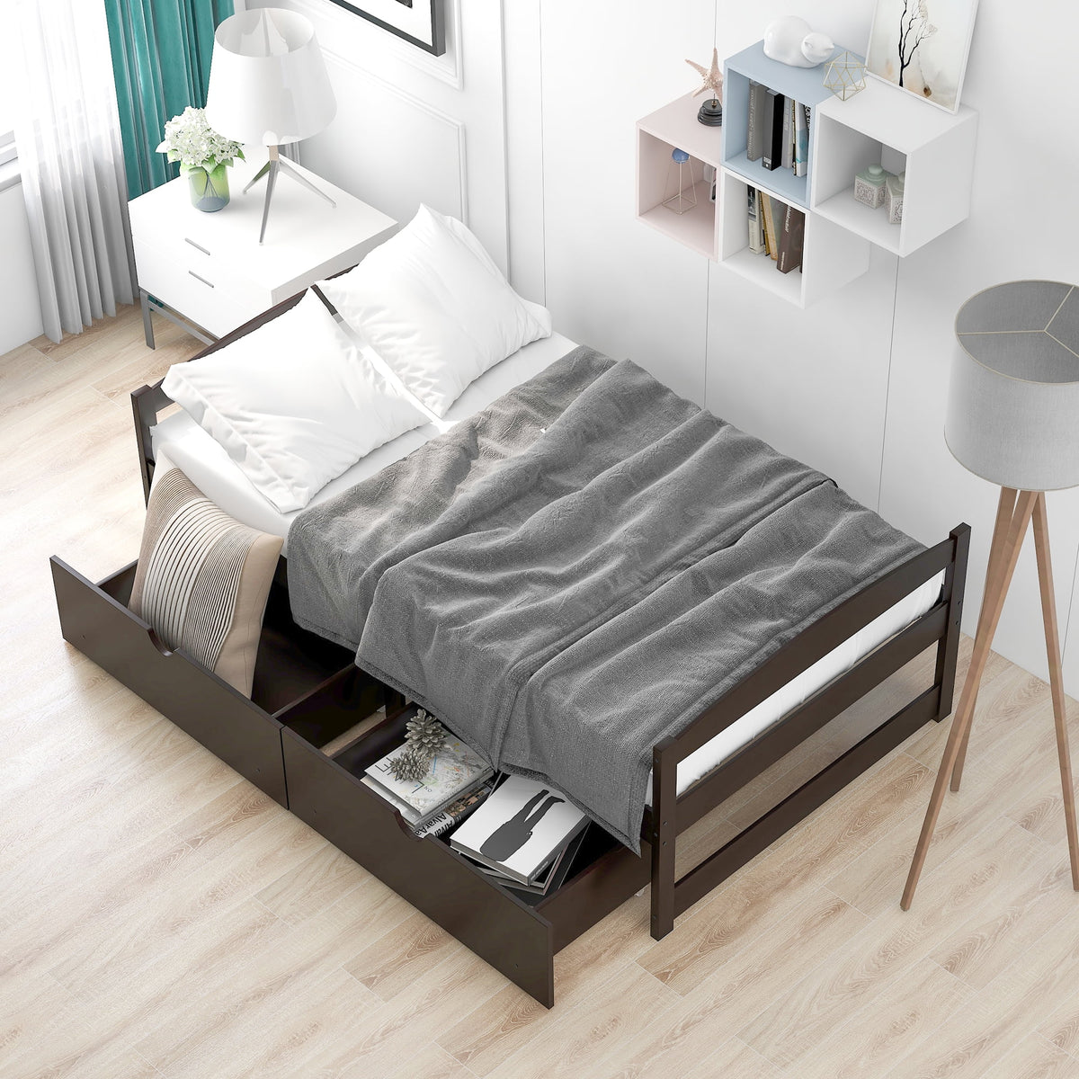 White Twin Storage Bed Frame with Drawers D167968