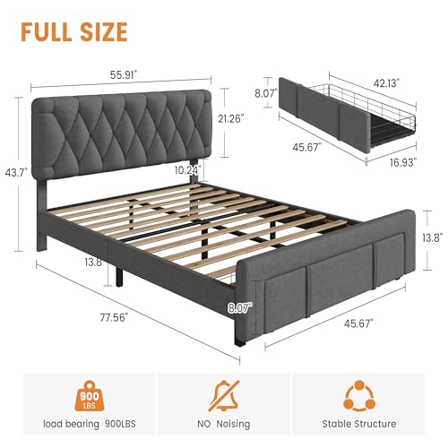 Queen Size Upholstered Platform Bed Frame with Storage Drawers I2343
