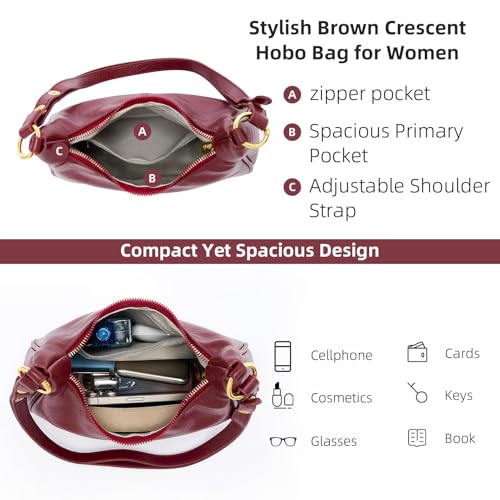 Small Hobo Bags Crescent Shaped Tote Handbag with Zipper Closure L363