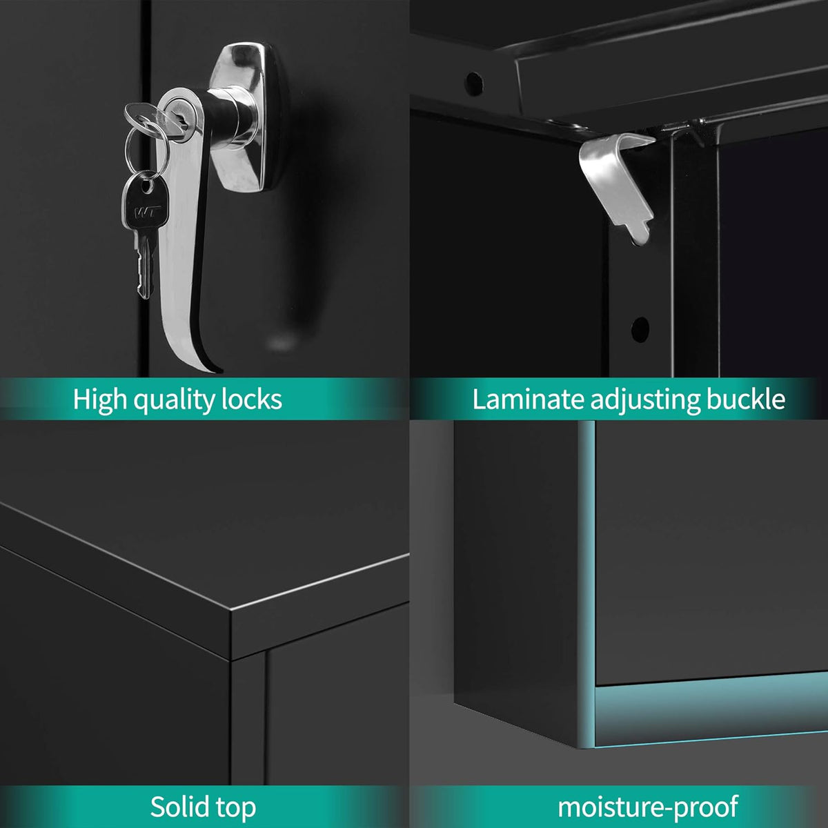 Black Lockable Metal Storage Cabinet with 4 Adjustable Shelves O1747