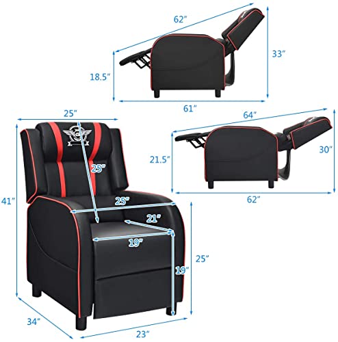 Adjustable Racing Style Massage Recliner Chair with Headrest & Lumbar Pillow C7665