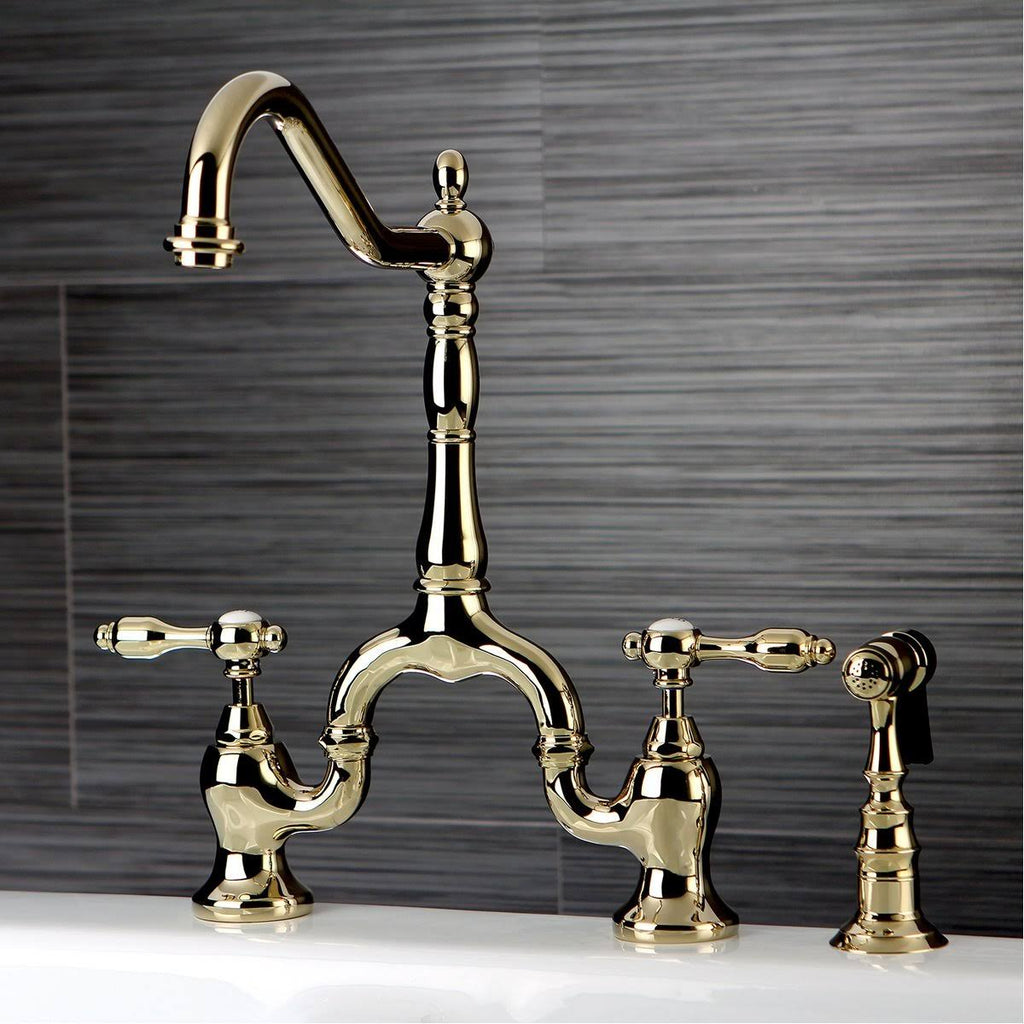 Oil Rubbed Bronze Bridge Kitchen Faucet with Brass Sprayer Y1034