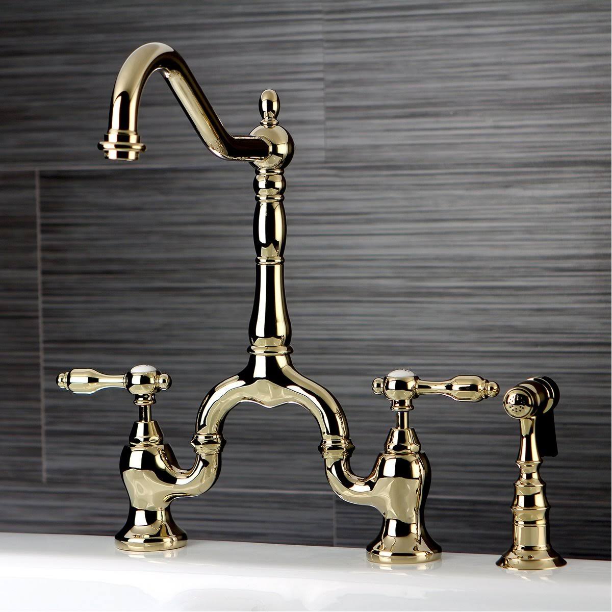 Oil Rubbed Bronze Bridge Kitchen Faucet with Brass Sprayer Y1034