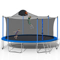 14FT Trampoline with Basketball Hoop, Safety Enclosure Net & Ladder, Blue L3684