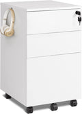 White 3 Drawer Rolling File Cabinet with Lock Z805229
