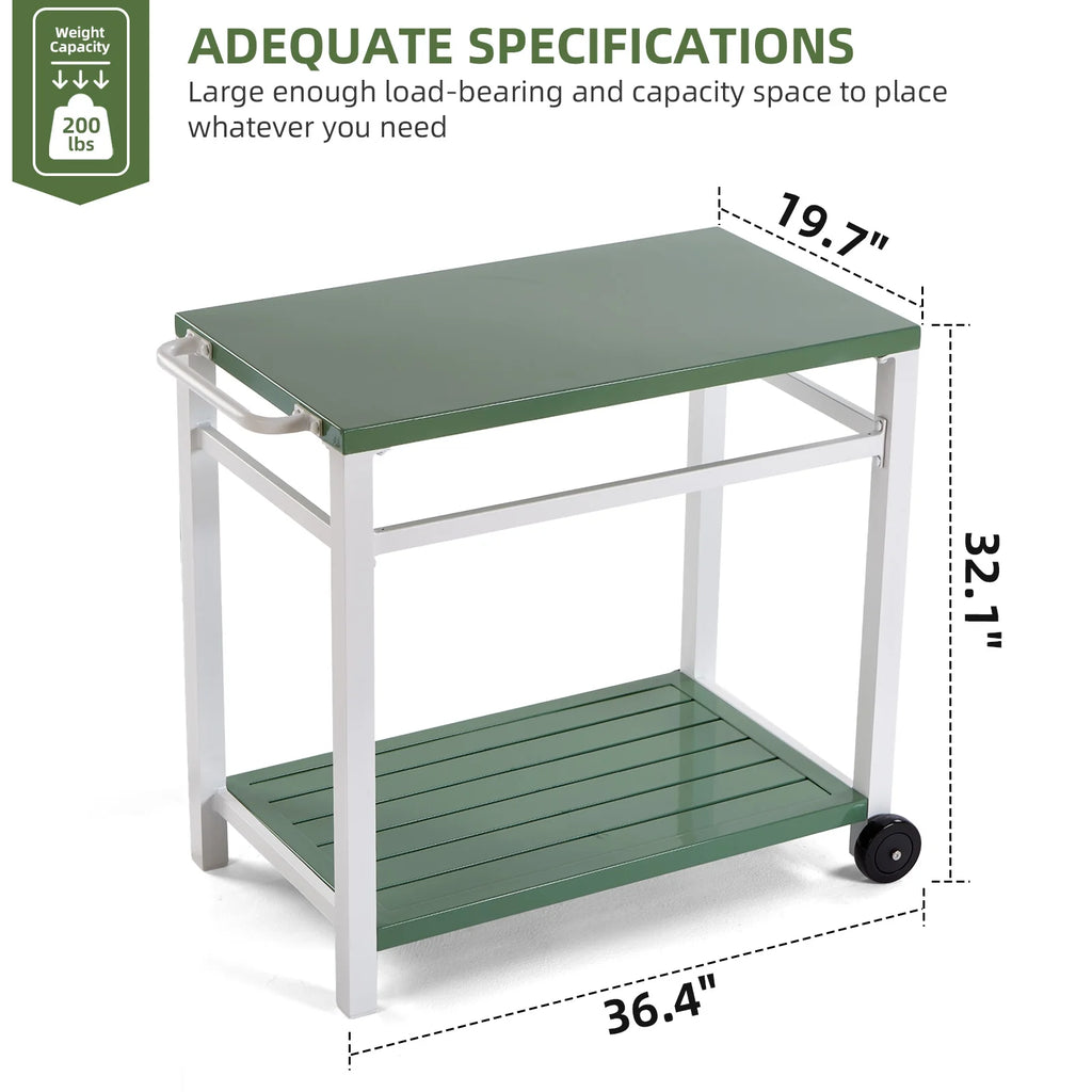 Outdoor Dining Cart Table Aluminum Grill Table with Wheels A45640