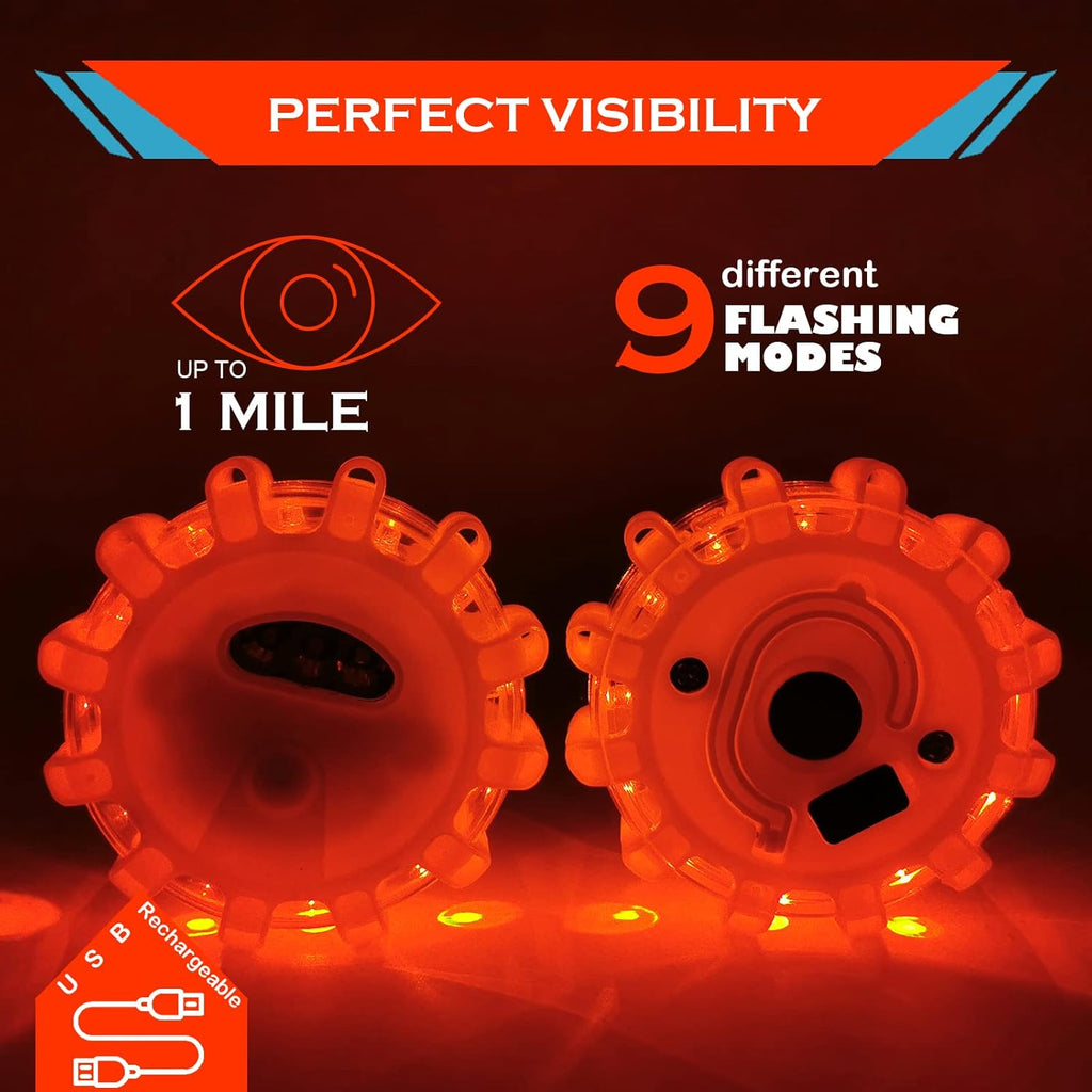 8 Pack Rechargeable LED Road Flares with Magnetic Base J2687