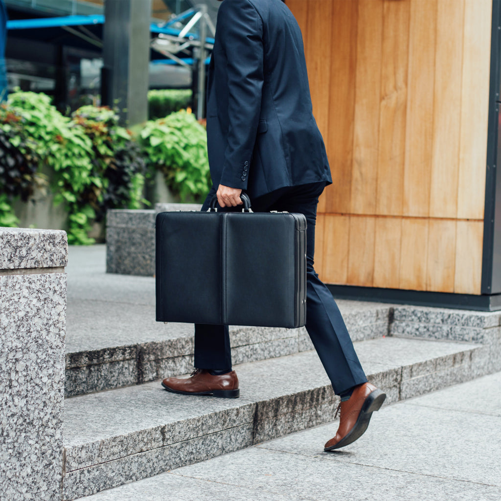 Expandable Leather Attache Briefcase Combination Locks Hard Case L3166