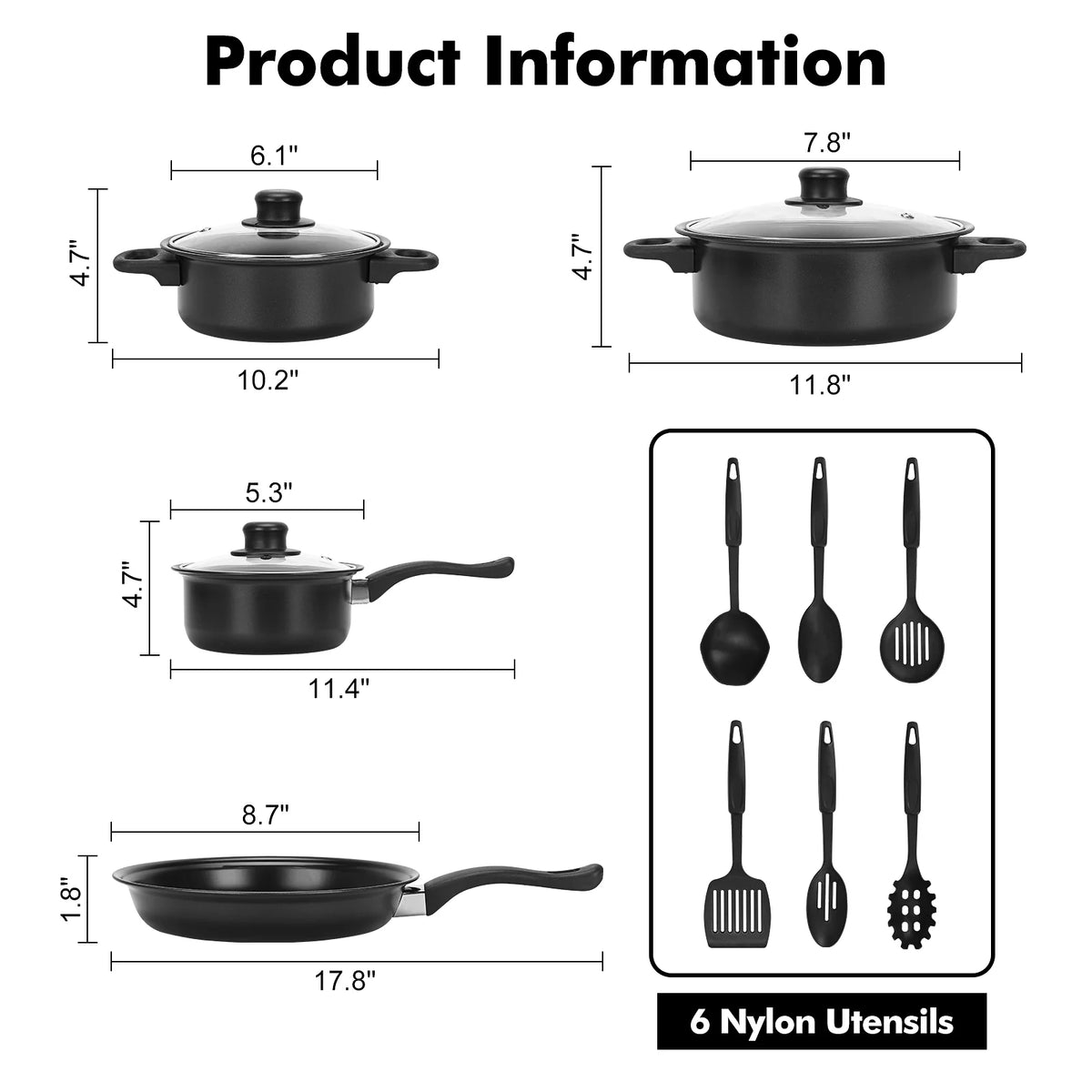 13 Piece Non-Stick Cast Iron Cookware Set with Glass Lids Y733446