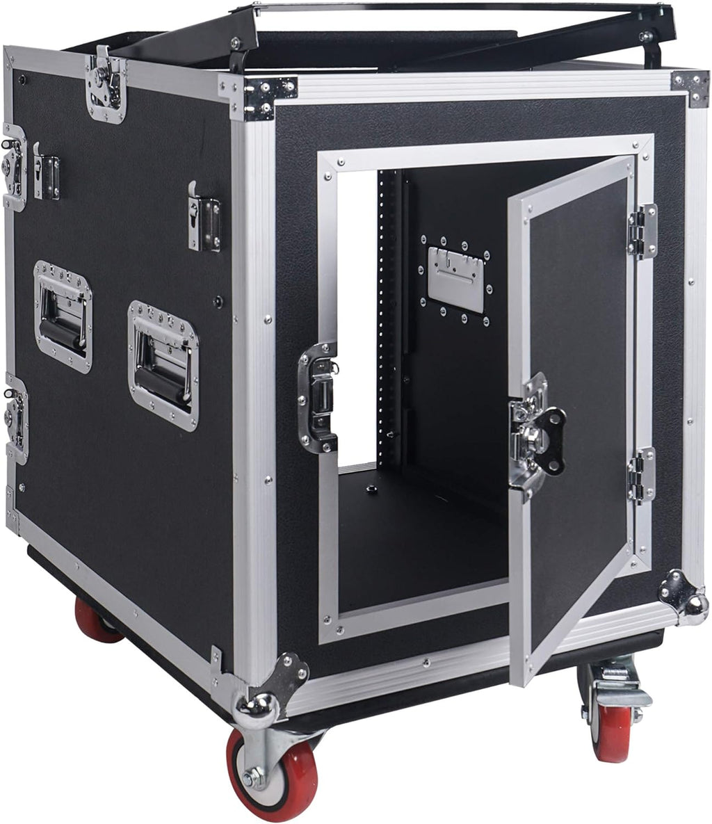 8U PA DJ Pro Audio Rack Road Case with 13U Slant Mixer Top and Casters N839