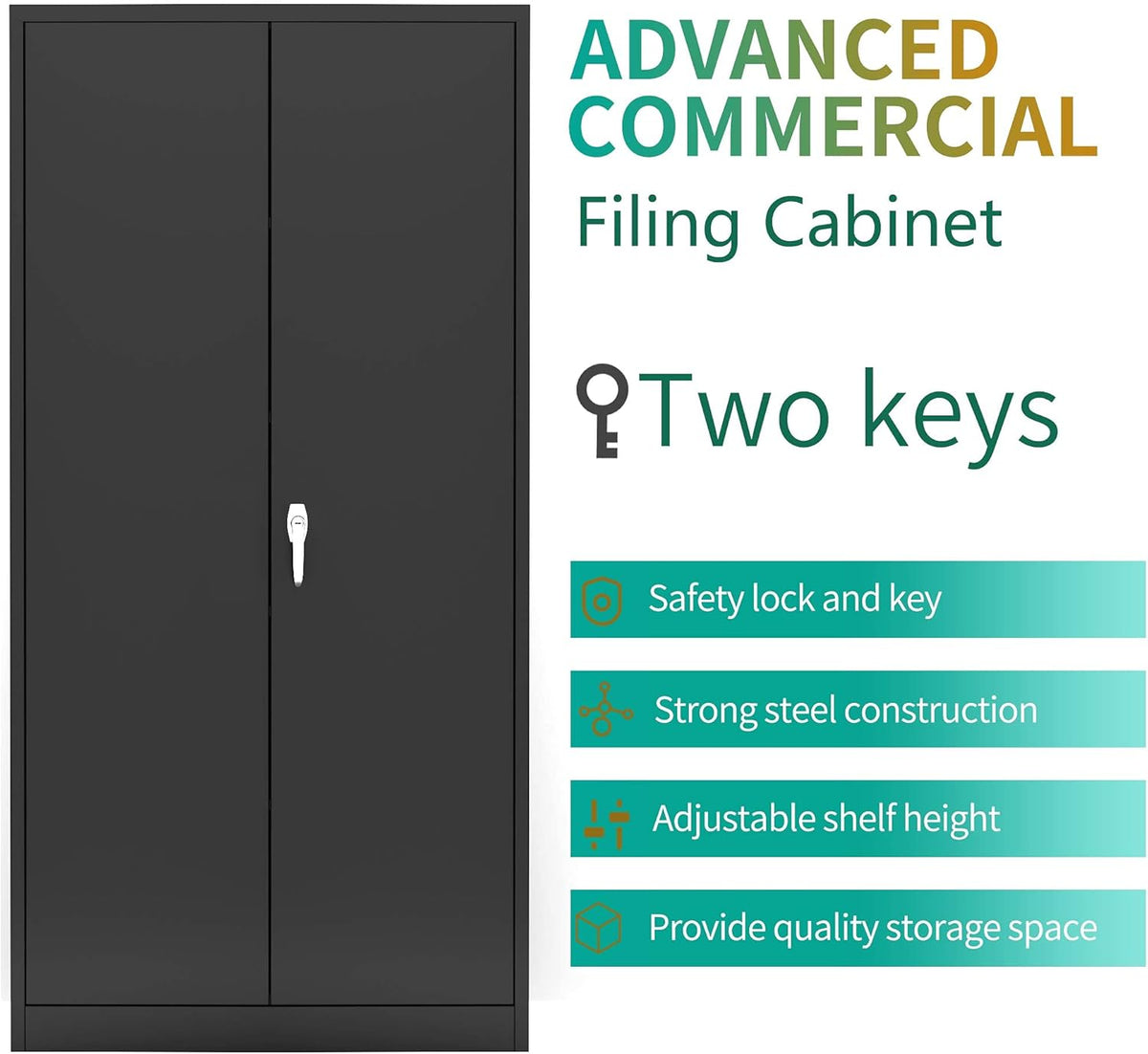 Black Lockable Metal Storage Cabinet with 4 Adjustable Shelves O1747