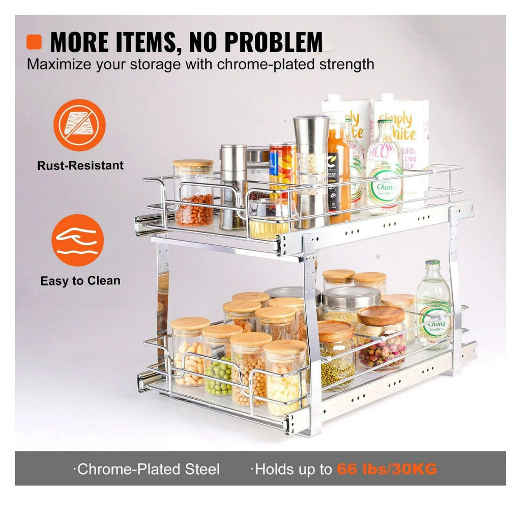 Heavy Duty Chrome Slide Out Cabinet Organizer 14W x 21D T175920