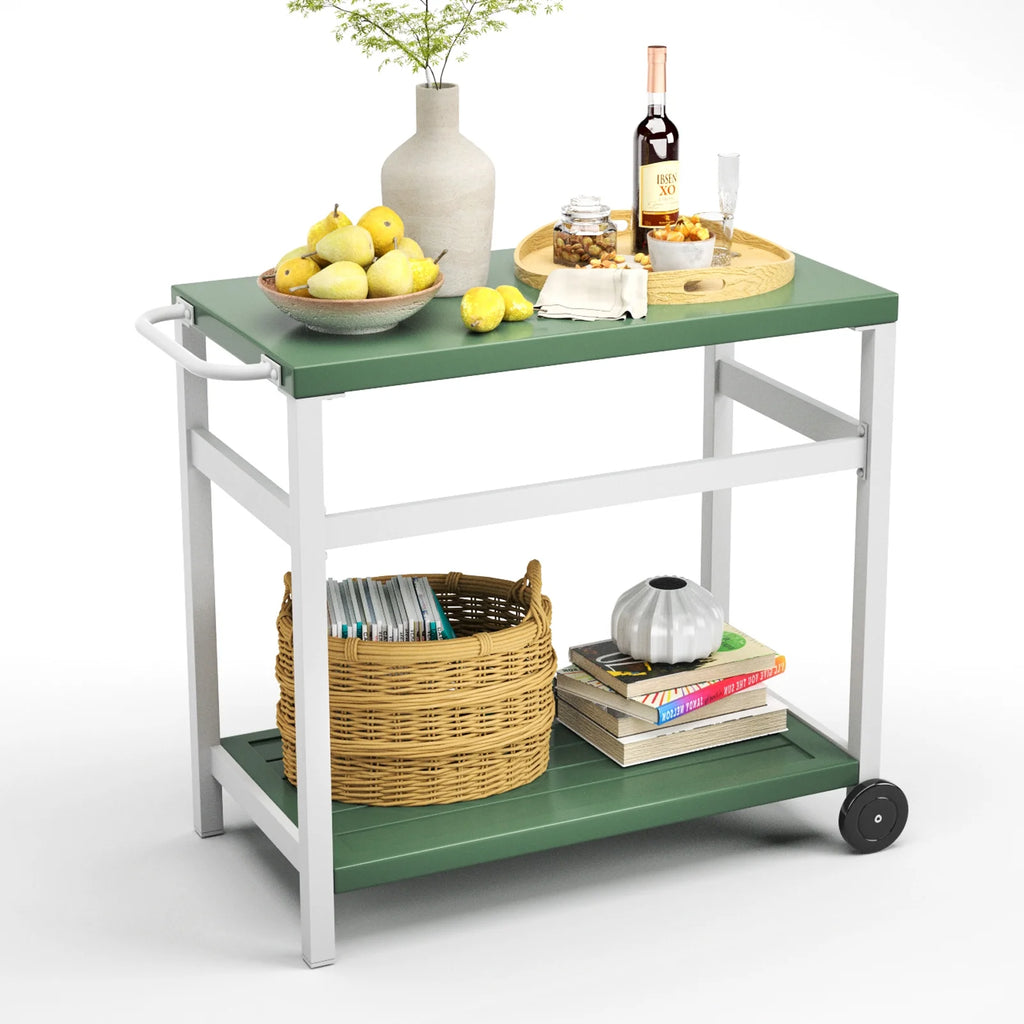 Outdoor Dining Cart Table Aluminum Grill Table with Wheels A45640