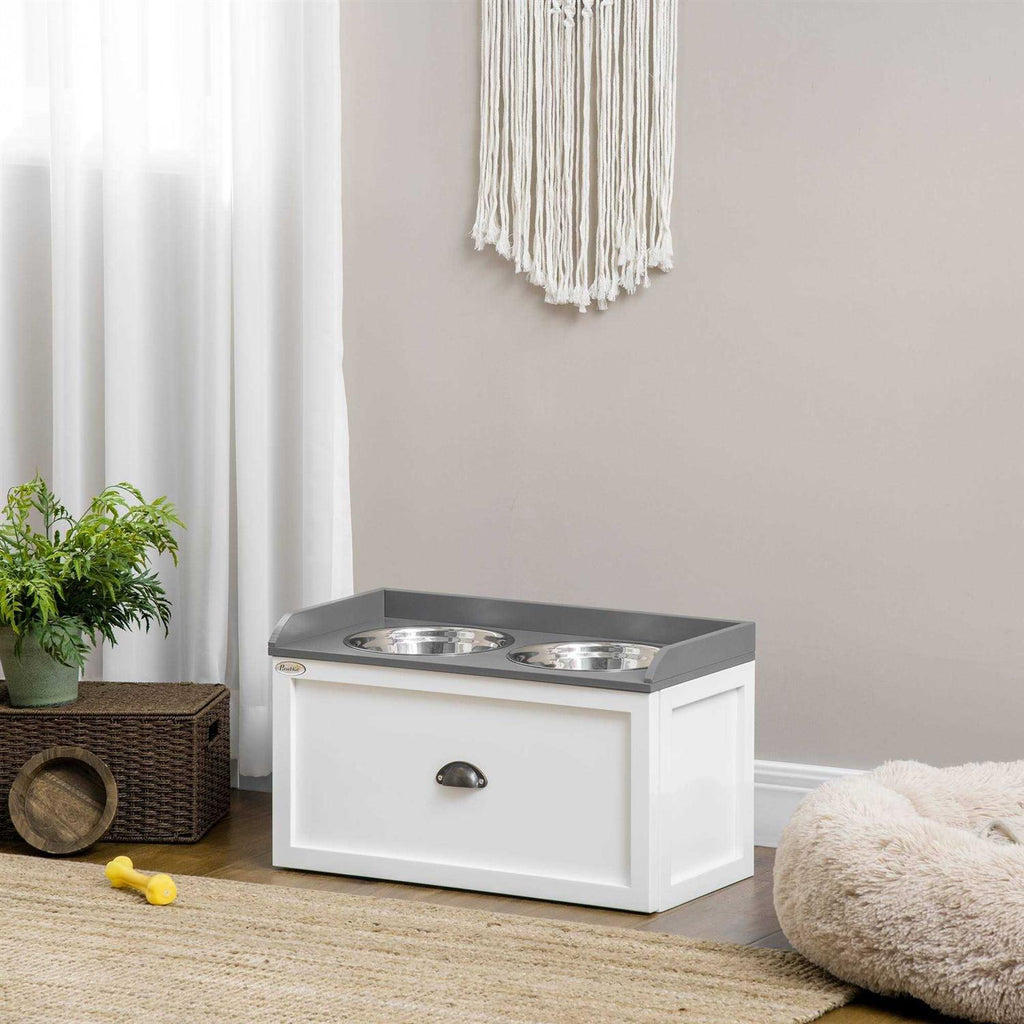Large Elevated Dog Bowls with Storage Drawer I4630