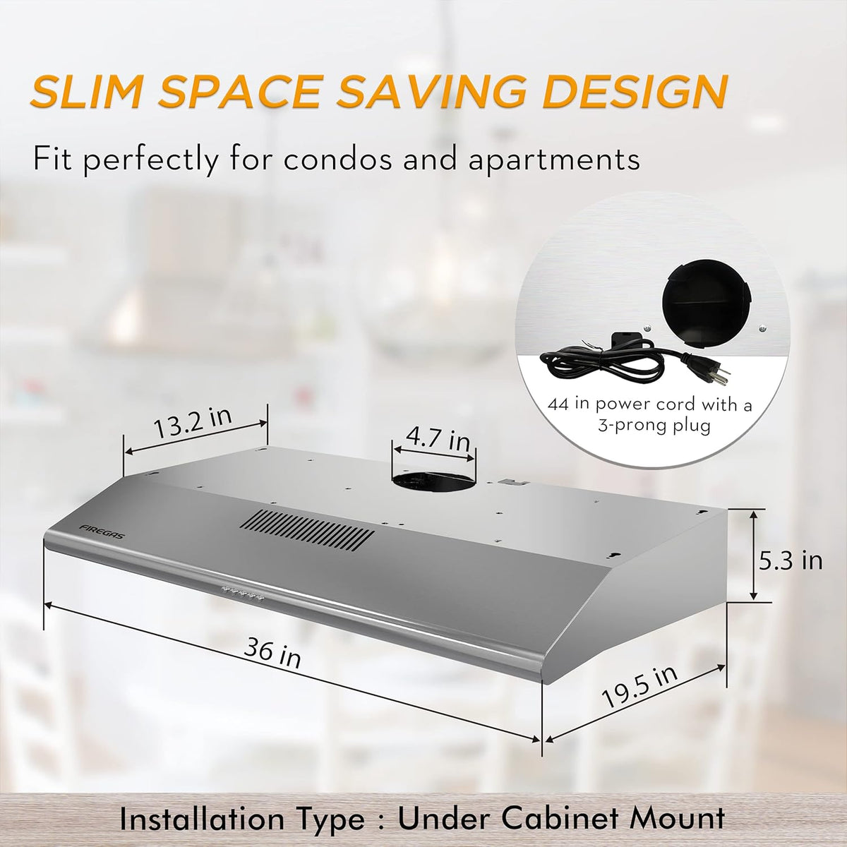 36 Inch Ducted/Ductless Under Cabinet Range Hood with LED Light V396
