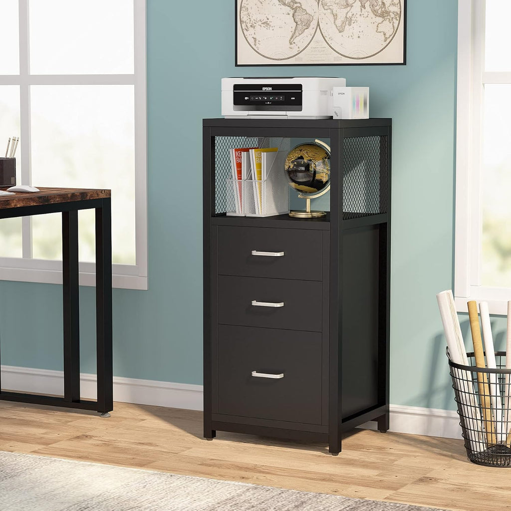 3 Drawer Letter Size File Cabinet with Wire Storage Shelves O912590
