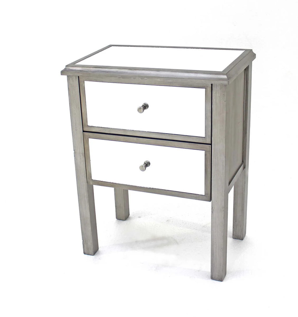 13.75" x 24" x 30.5" Silver 2 Drawer Mirrored End Table L189