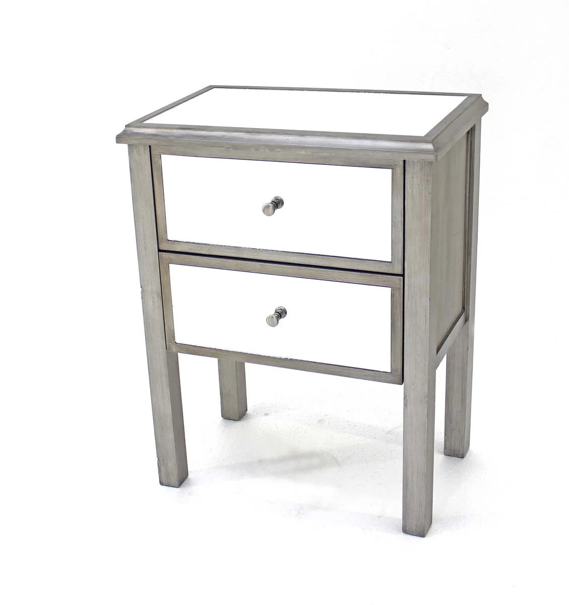 13.75" x 24" x 30.5" Silver 2 Drawer Mirrored End Table L189