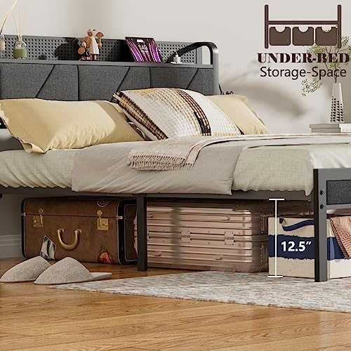 Full Bed Frame with LED Lights and Charging Station N504