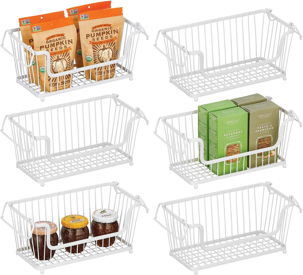 White 6 Pack Stackable Metal Wire Storage Basket with Handles J40177