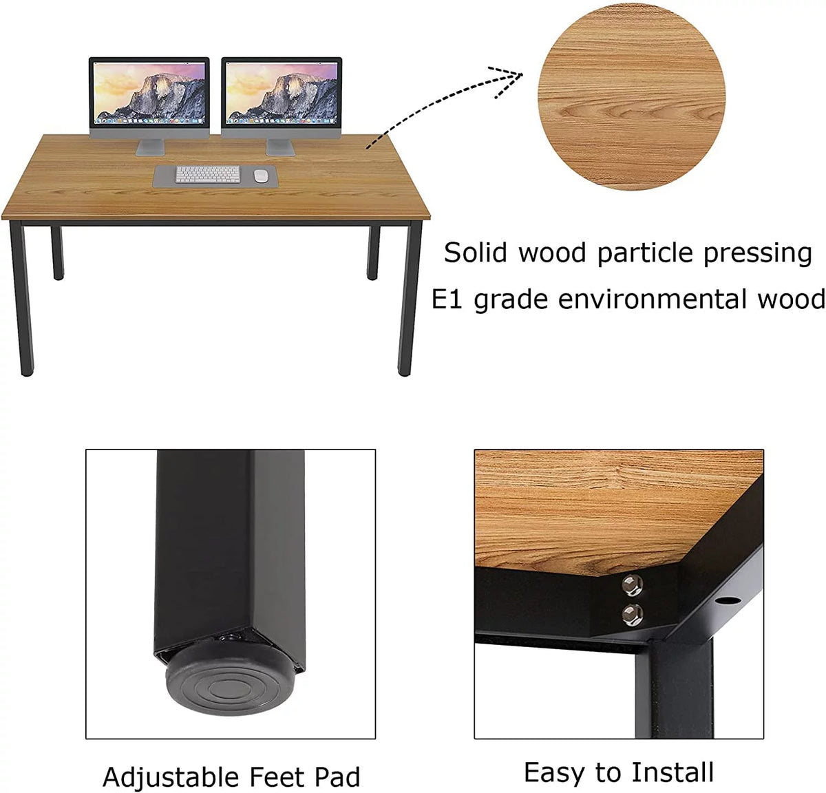 55 inch Teak Black Wood Office Desk with Metal Frame Z5891