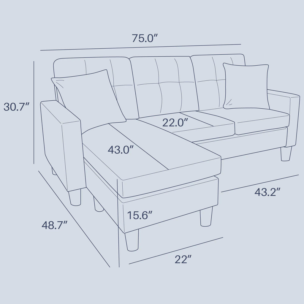 Gray Linen Fabric Convertible Sectional Sofa Q52909