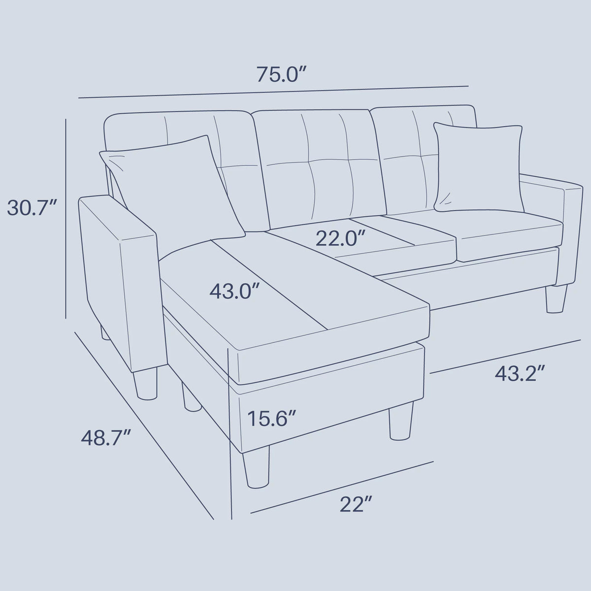 Gray Linen Fabric Convertible Sectional Sofa Q52909