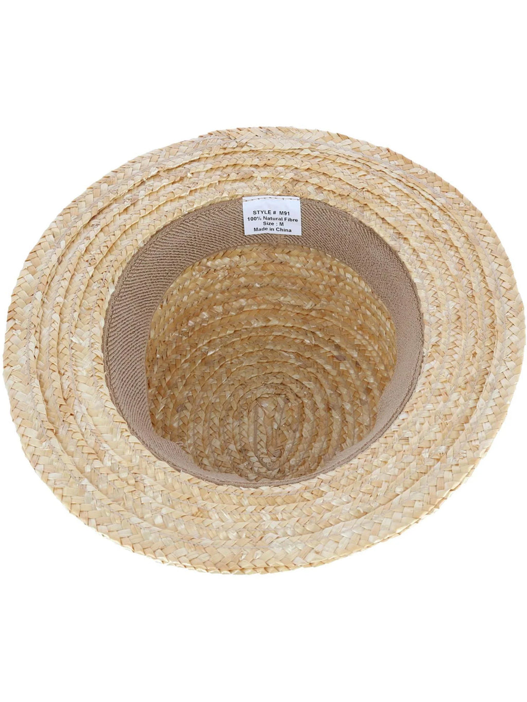 Straw Boater Hat with Navy Band and Elastic Sweatband Z975