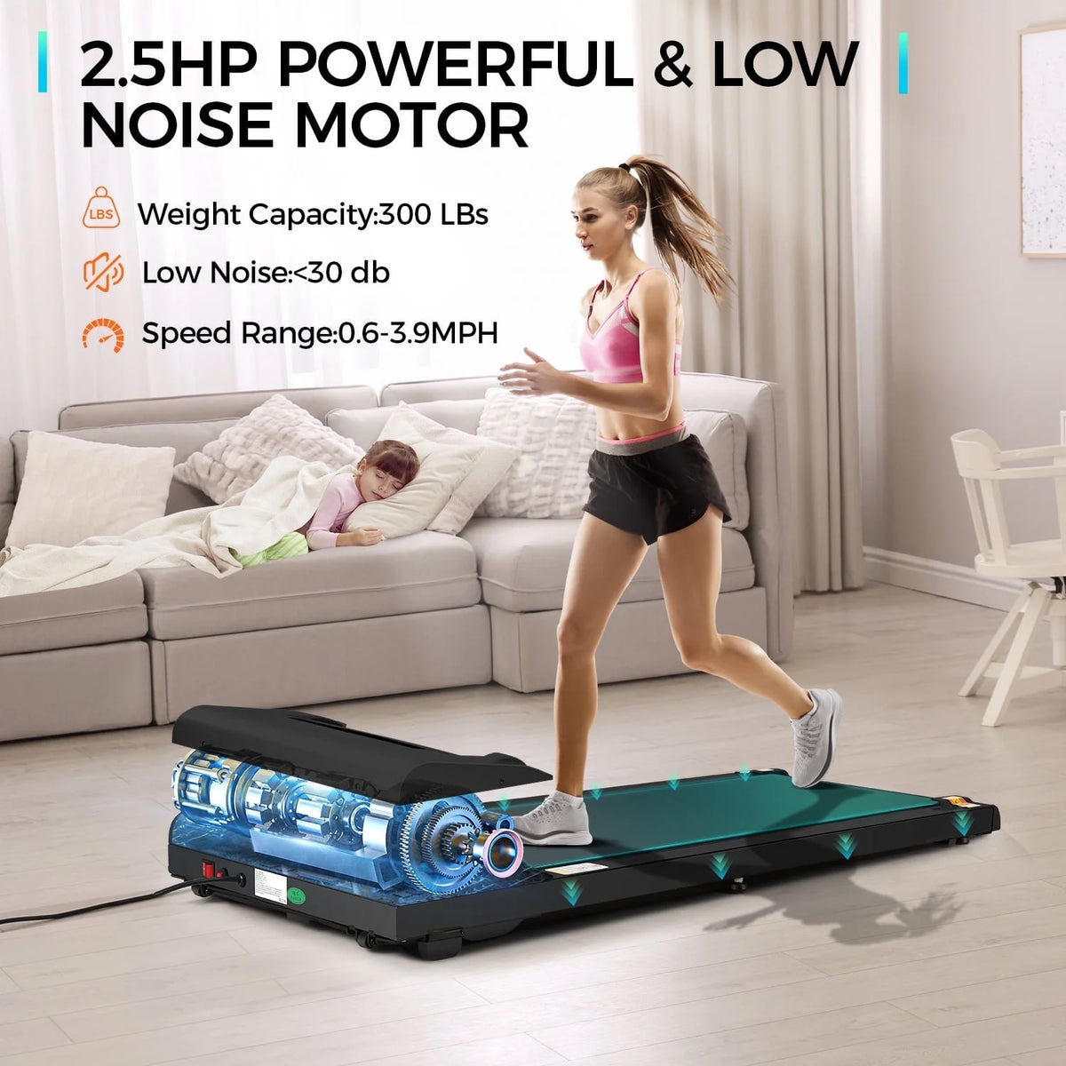 2.5HP Slim Compact Under Desk Treadmill with LED Display S70838