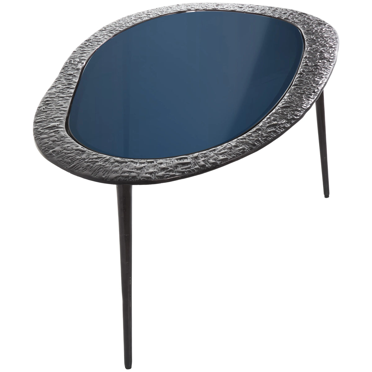 30" x 18" Black Aluminum Oval Coffee Table with Glass Top I3694