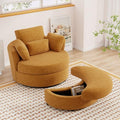 Oversized Orange Chenille Swivel Accent Chair with Storage Ottoman V14264
