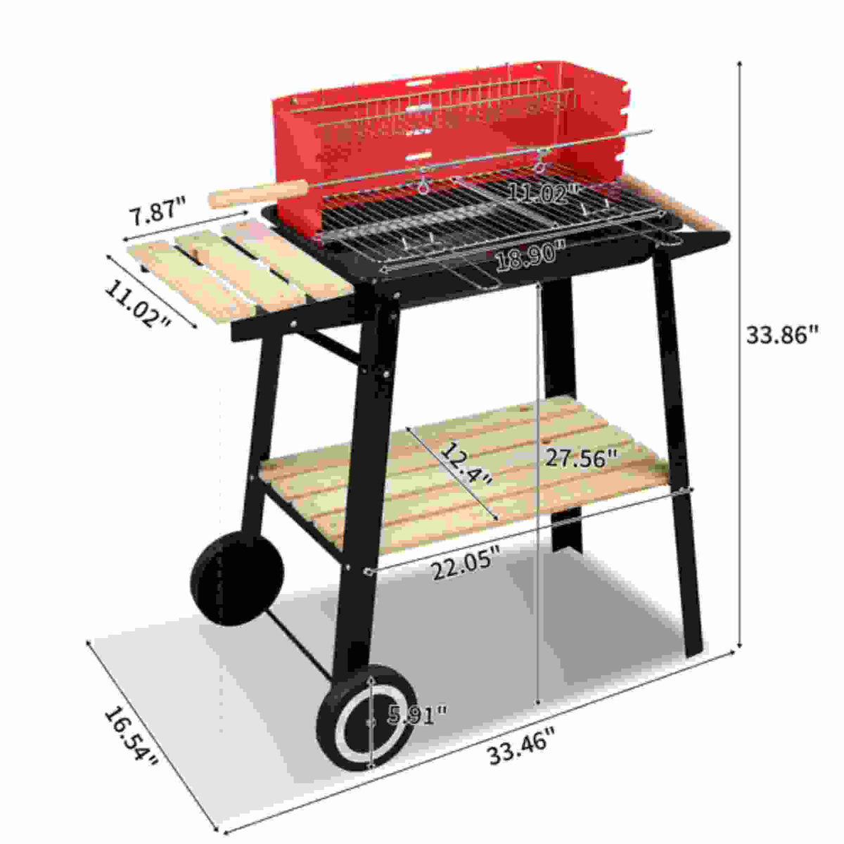 Black Red Enamel Charcoal Oven U839