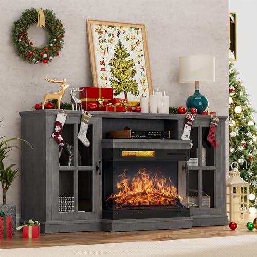 Gray Glass Fireplace TV Stand C493587
