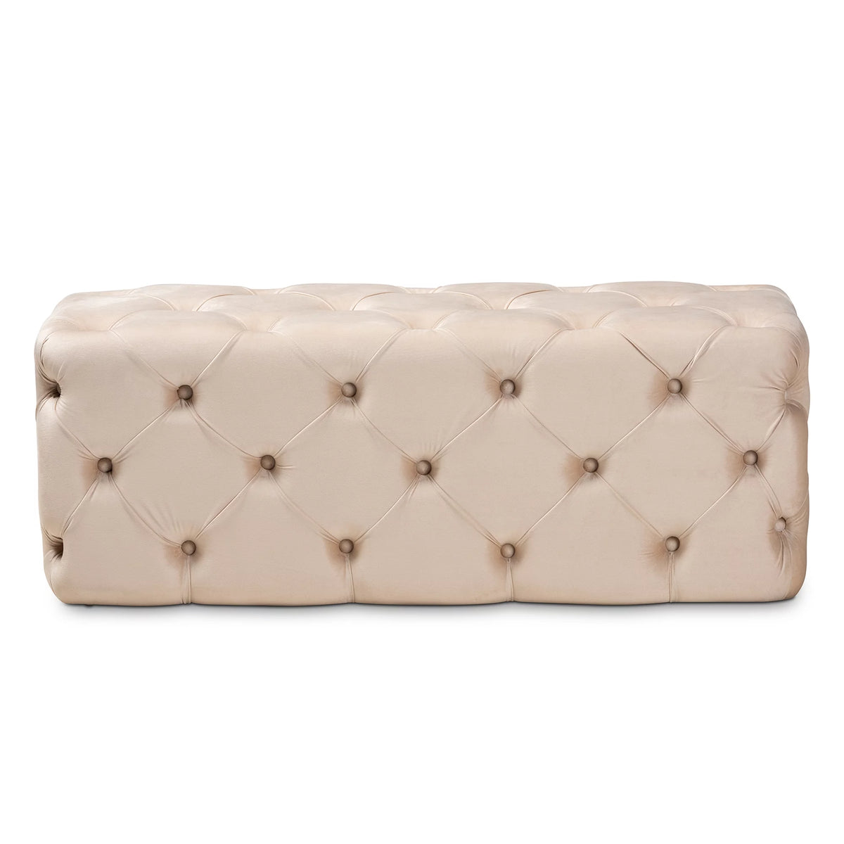 Beige Velvet Button Tufted Bench Ottoman R983