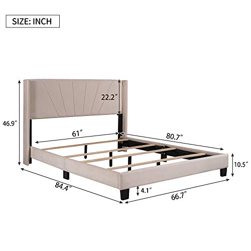 Pink Queen Size Velvet Upholstered Platform Bed with Headboard and Footboard J672