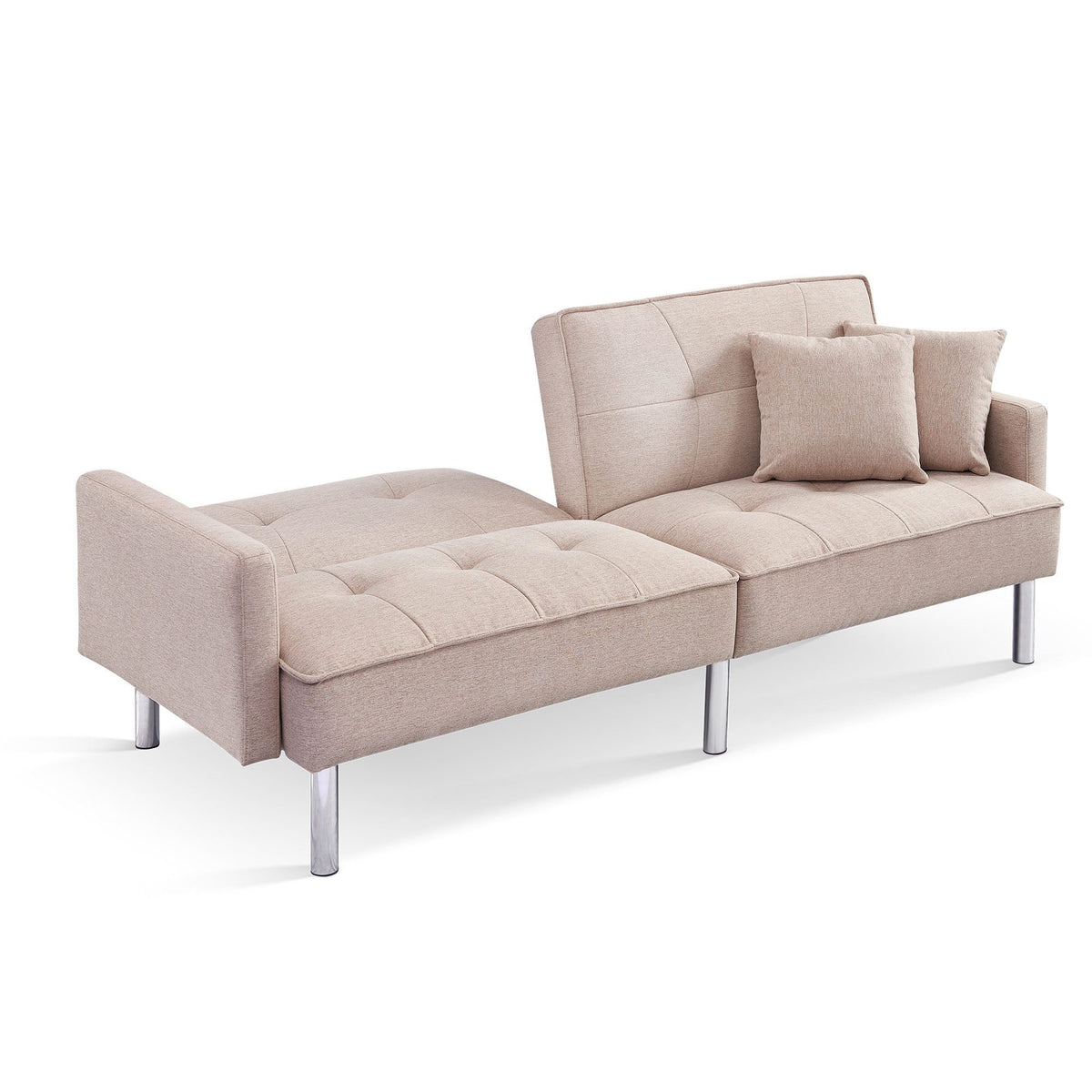84.6 in. Extra Long Tufted Beige Fabric Futon Adjustable Sofa Bed V24003